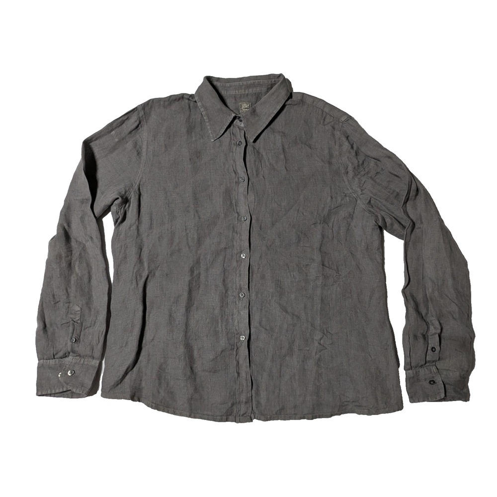 120%‎ Lino Gray Linen Long Sleeve Button Down Shirt - Women IT50 US 14 XL